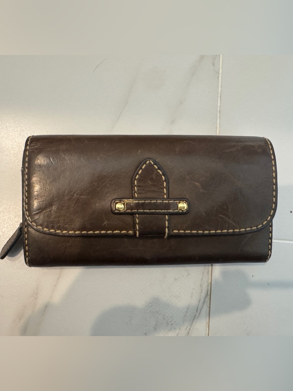 Frye Dark Brown Leather Wallet with Contrast Stitching